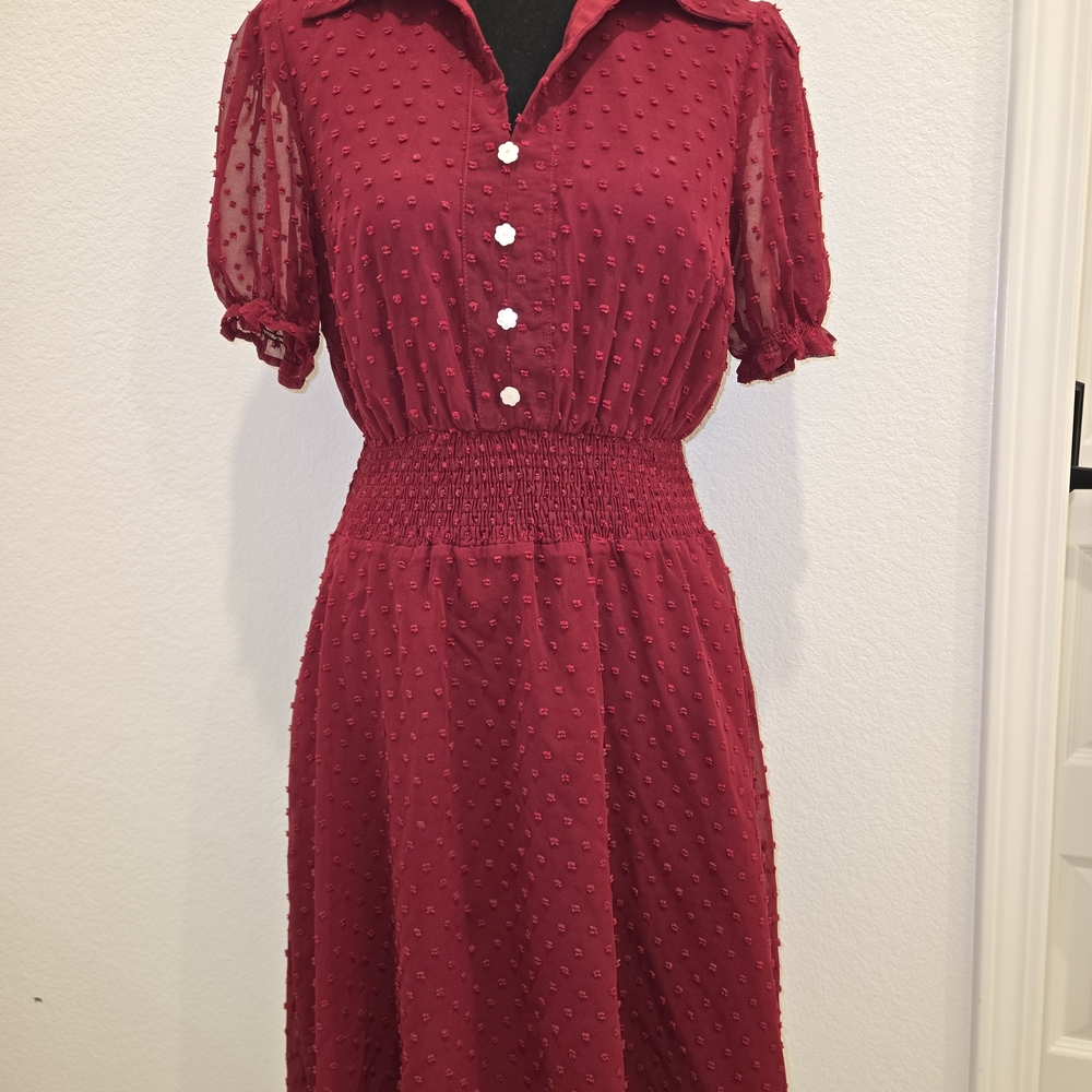 Elegant Red Textured Midi Dress